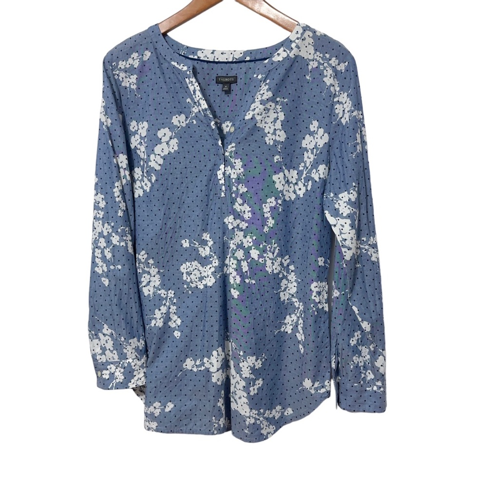 Talbots Womens Floral Polka Dot Shirt